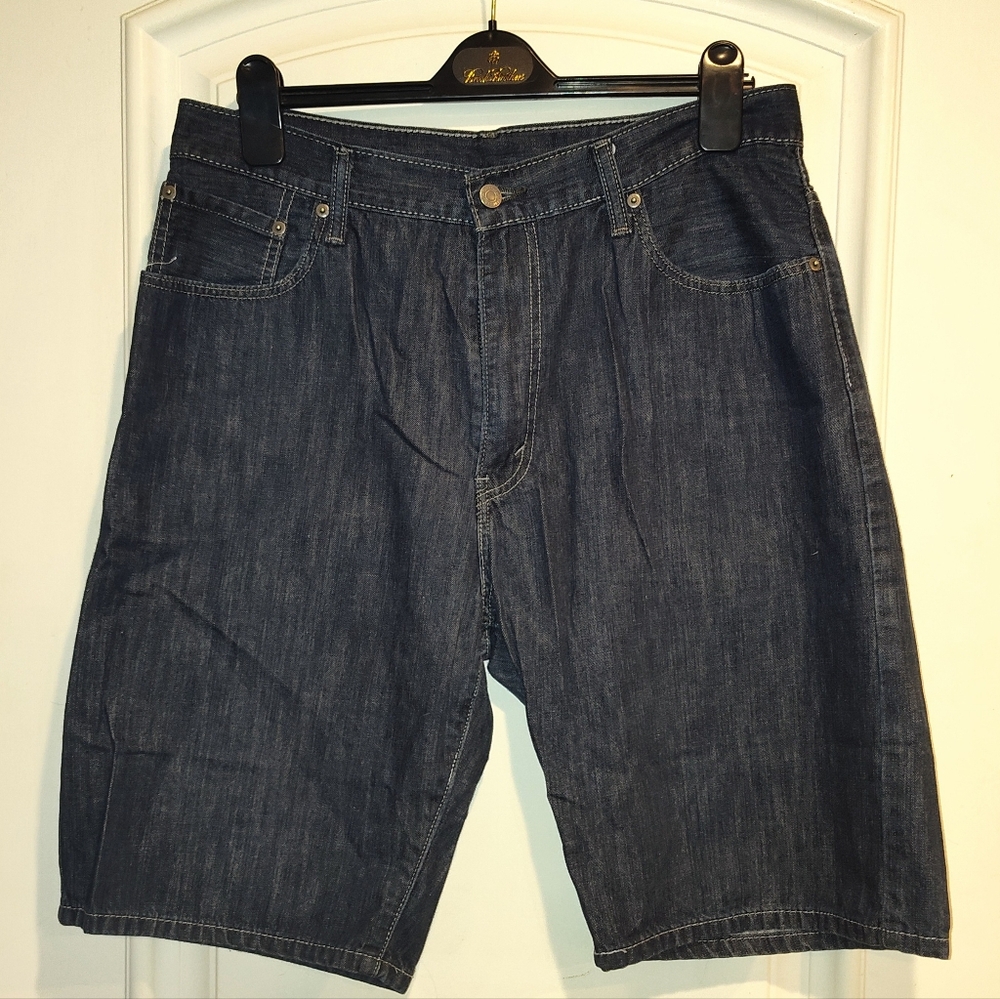 EUC LEVI'S MENS JEAN SHORTS BLUE STONE WASHED RELAXED FIT 36" WAIST 14" INSEAM
